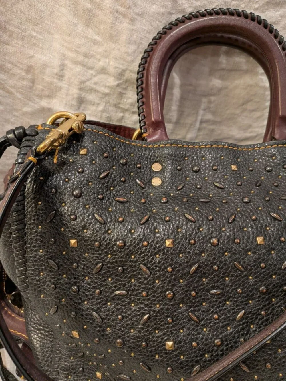 Coach 1941 Rogue 36 Whiplash Rivets Black Pebble Leather Oxblood Limited Edition